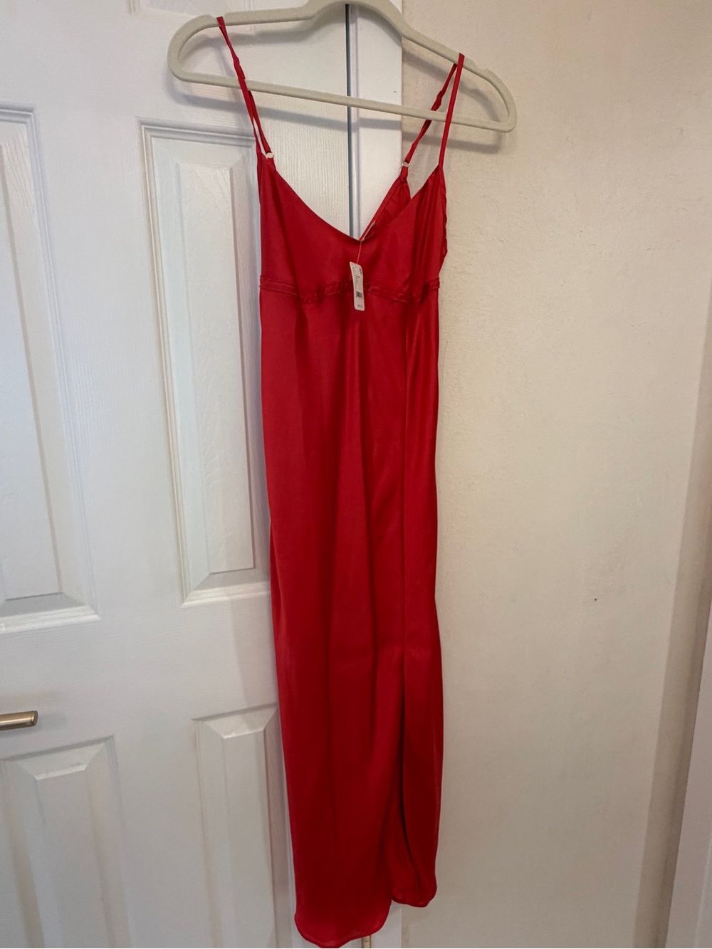 Free People Red Satin Slip Gown with Adjustable Straps